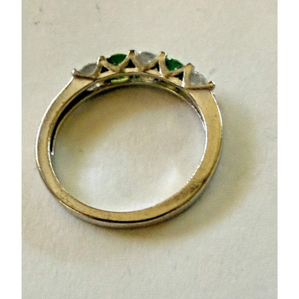 Vintage Sterling Silver Emerald White CZ Multi Stone Ring Size 9.75